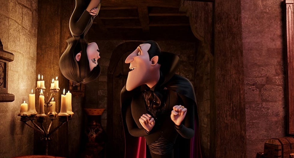 mavis and dracula have a heated conversation in a scene from hotel transylvania, a good housekeeping pick for best valentine's day movies for kids