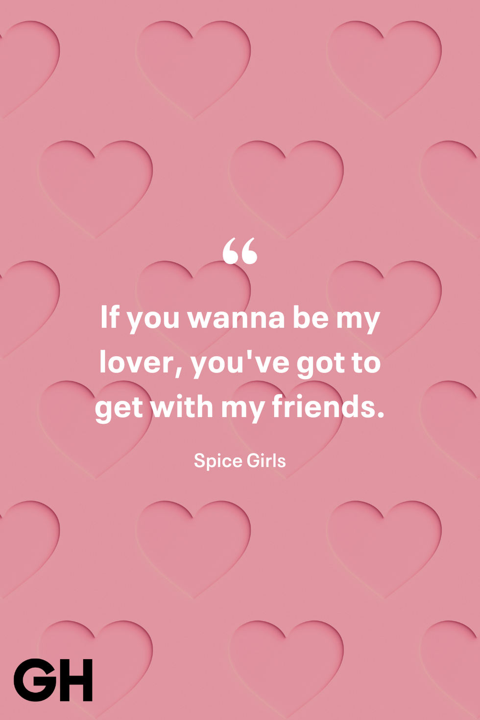 quote from the spice girls on a heartpatterned background