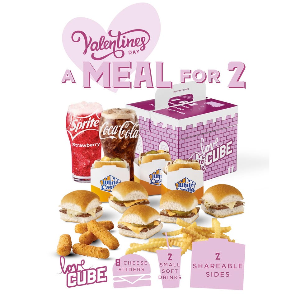 valentines day restaurant specials, white castle love cube