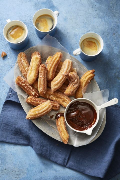 valentines day snacks churros with chocolate caramel sauce