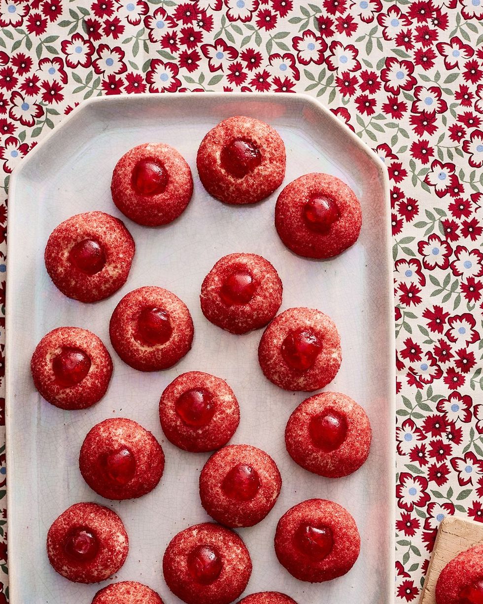 valentines day treats red cherry thumbprint cookies