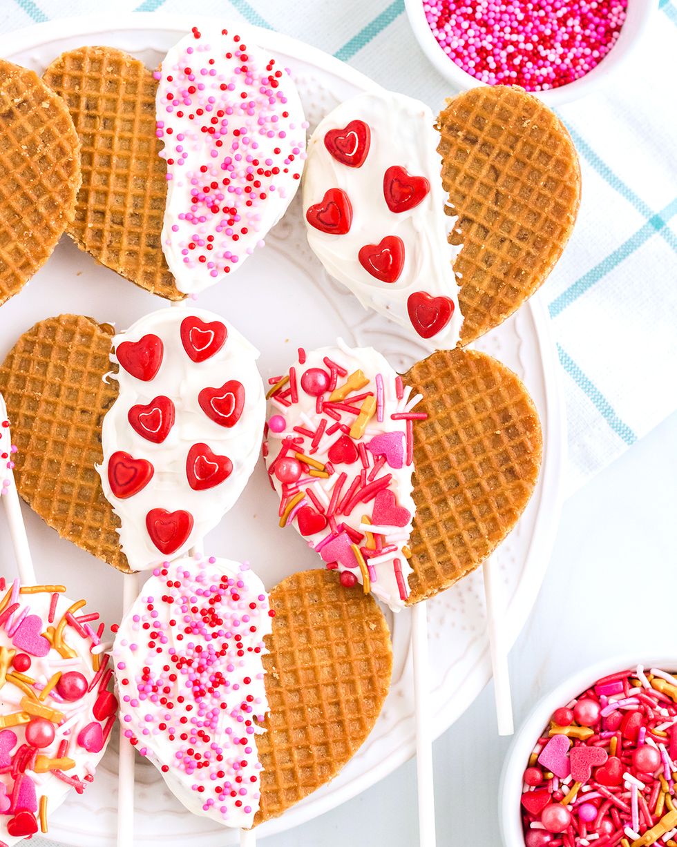 valentines day waffle pops with sprinkles
