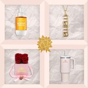 body oil, mama necklace, tote bag, tumbler, roses