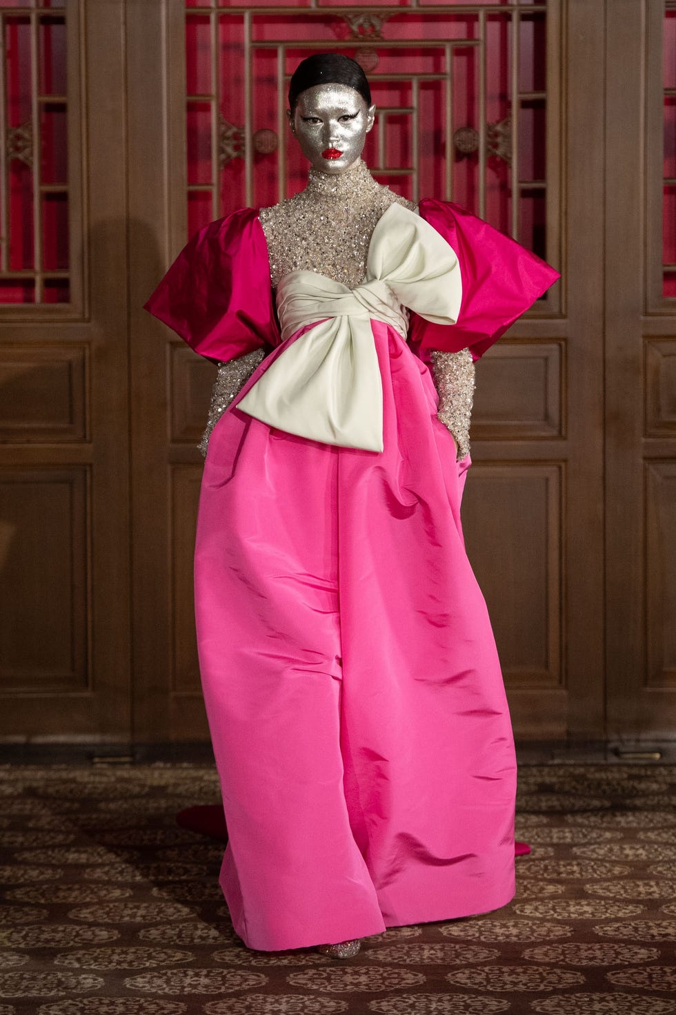 Pink, Clothing, Magenta, Red, Fashion, Haute couture, Dress, Formal wear, Tradition, Gown, 