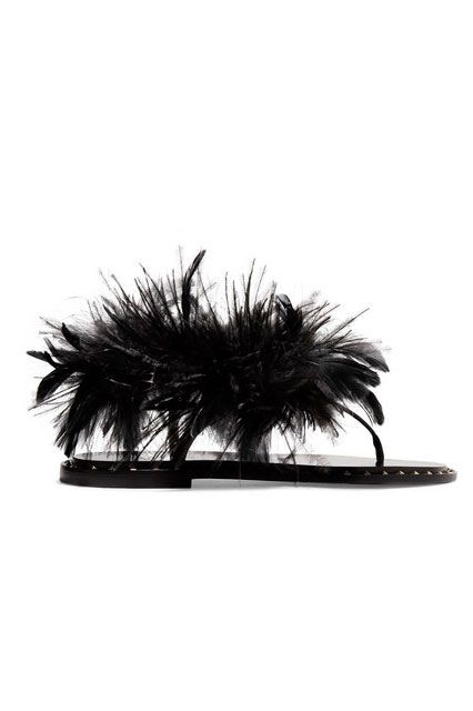 Feather, Footwear, Fur, Shoe, Sandal, Costume accessory, Fashion accessory, Natural material, 