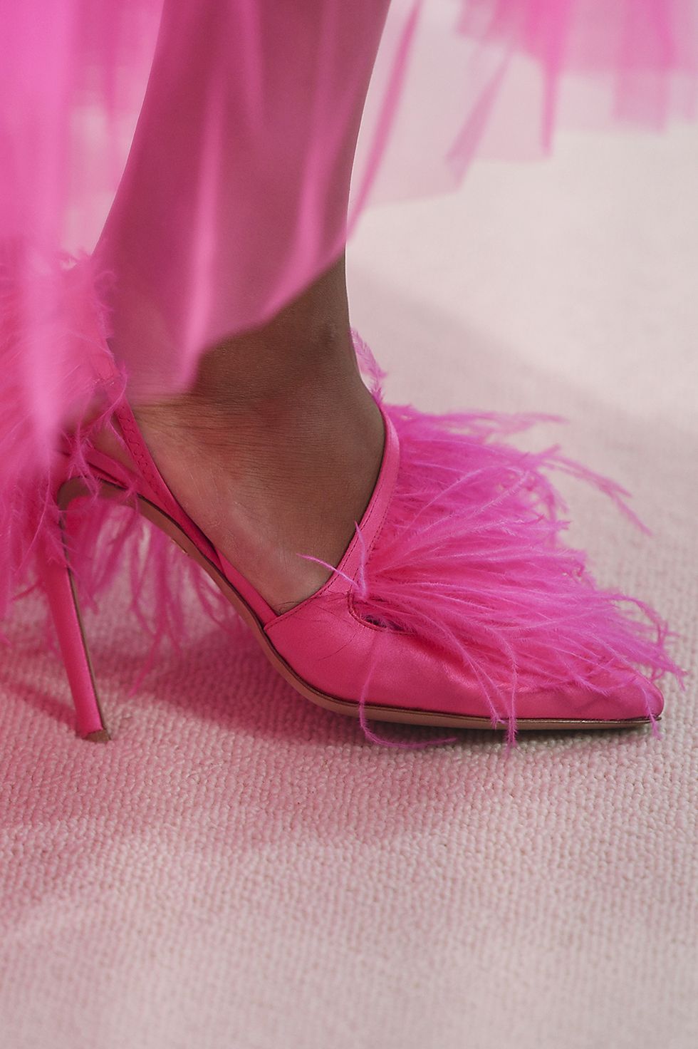Footwear, Pink, Shoe, Red, High heels, Leg, Magenta, Dress, Dance, Haute couture, 