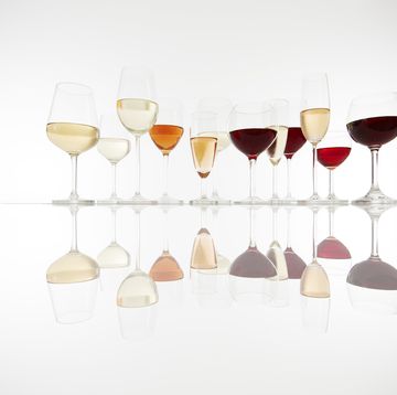 Various glasses with wine, prosecco and champagne