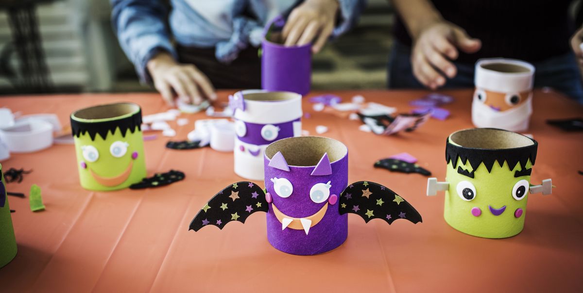 halloween crafts toilet paper roll bat, zombies, ghost, and mummy