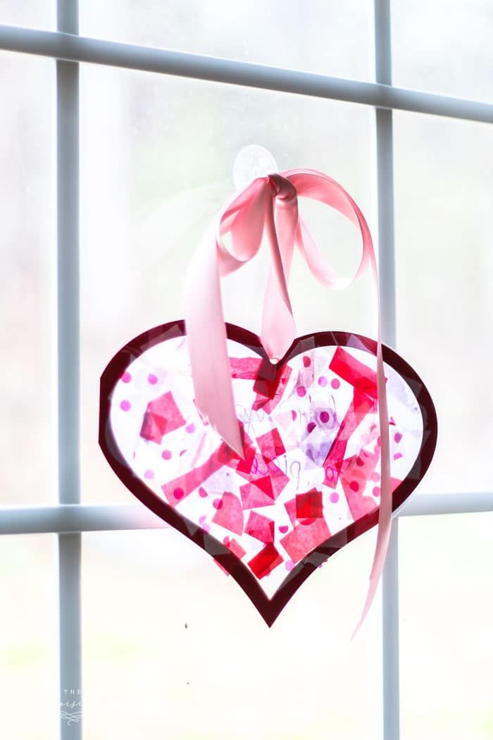 Tissue Paper Puffy Heart Valentine's Window Decoration - Easy