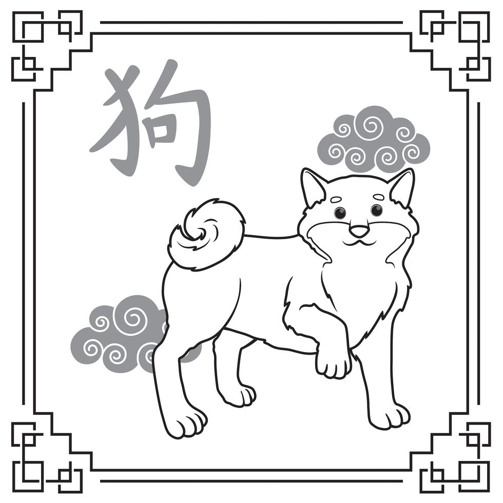 vector illustration year of the dog, the 12 chinese horoscope animals isolated on white background chinese calendar or chinese zodiac sign concept cartoon characters education and school kids coloring page, printable, activity, worksheet, flashcard
