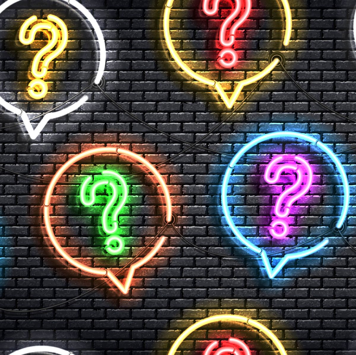 vector realistic isolated neon sign of question flyer for template decoration and covering concept of trivia night and question