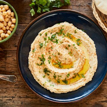 Vegan food, plate with hummus ready to serve.