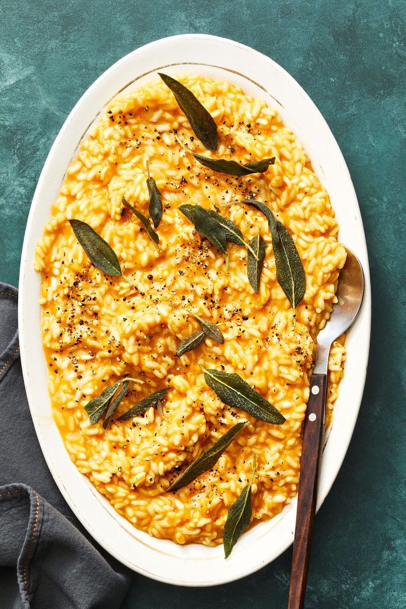 pumpkin risotto with crispy sage served on top