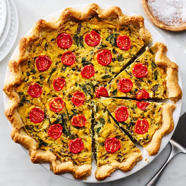 Vegan Quiche vegan quiche topped with cherry tomatoes