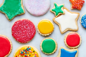 vegan sugar cookies iced and topped with sprinkles