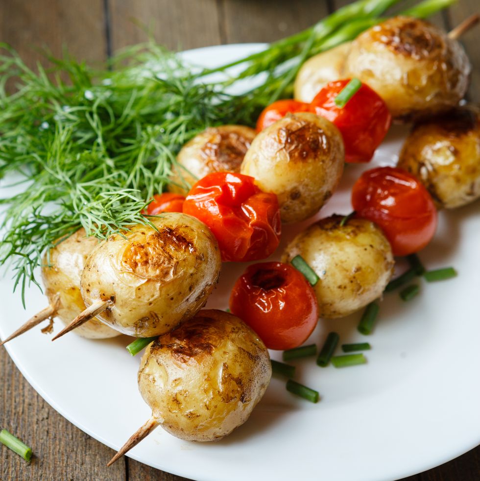 vegetable skewers with potatoes and tomatoes