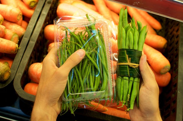 Plastic waste, supermarket packaging