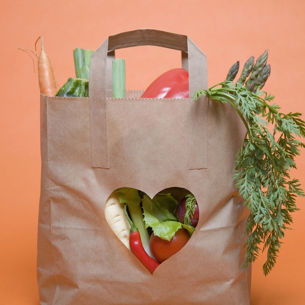 Vegetables in bag with heart symbol