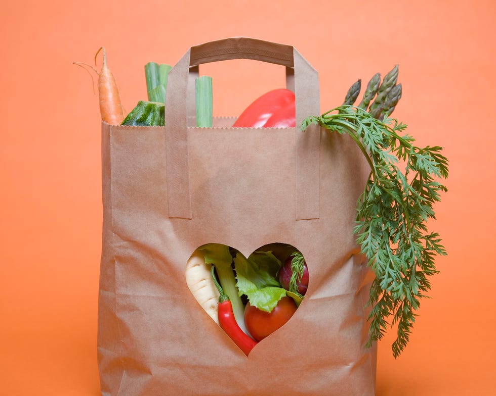 Vegetables in bag with heart symbol