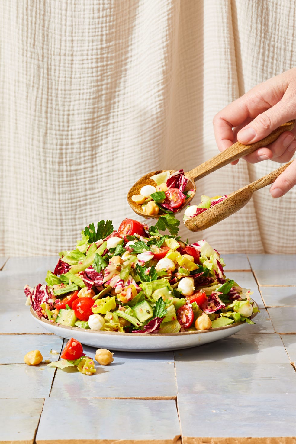 vegetarian antipasto salad with small mozzarella balls