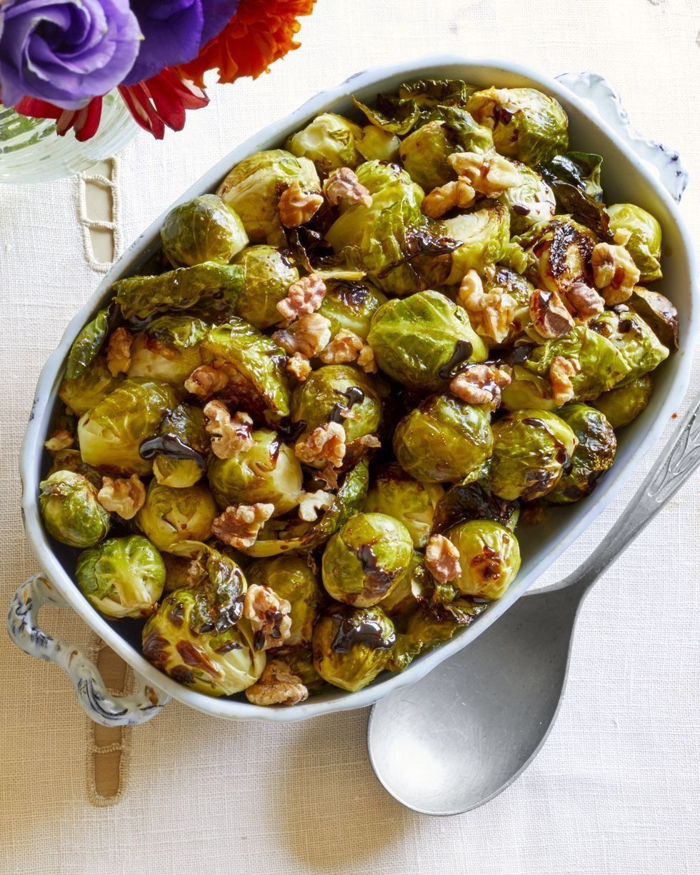 vegetarian christmas dinner brussels sprouts with balsamic reduction