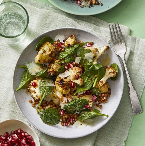 vegan thanksgiving recipes - Warm Roasted Cauliflower and Spinach Salad vegan thanksgiving recipes warm roasted cauliflower and spinach salad