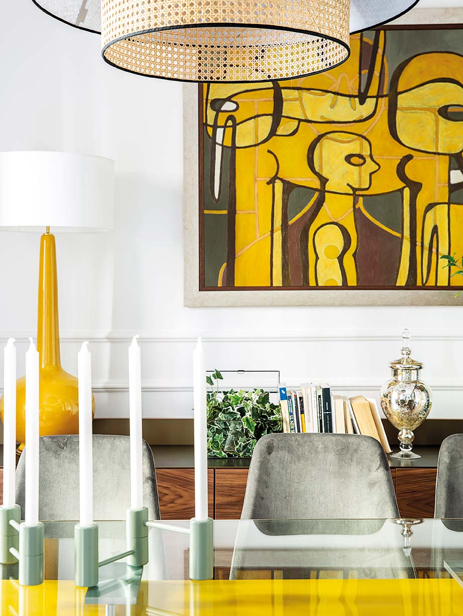 Yellow, Lampshade, Interior design, Ceiling, Room, Orange, Lighting accessory, Wall, Design, Table, 