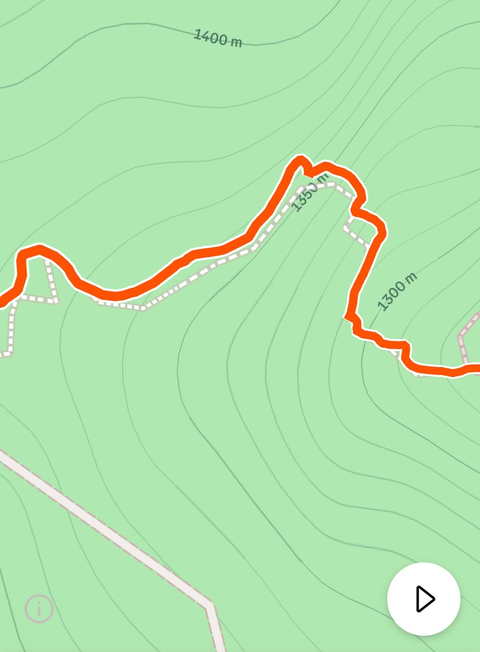 Topographic map with a hiking trail