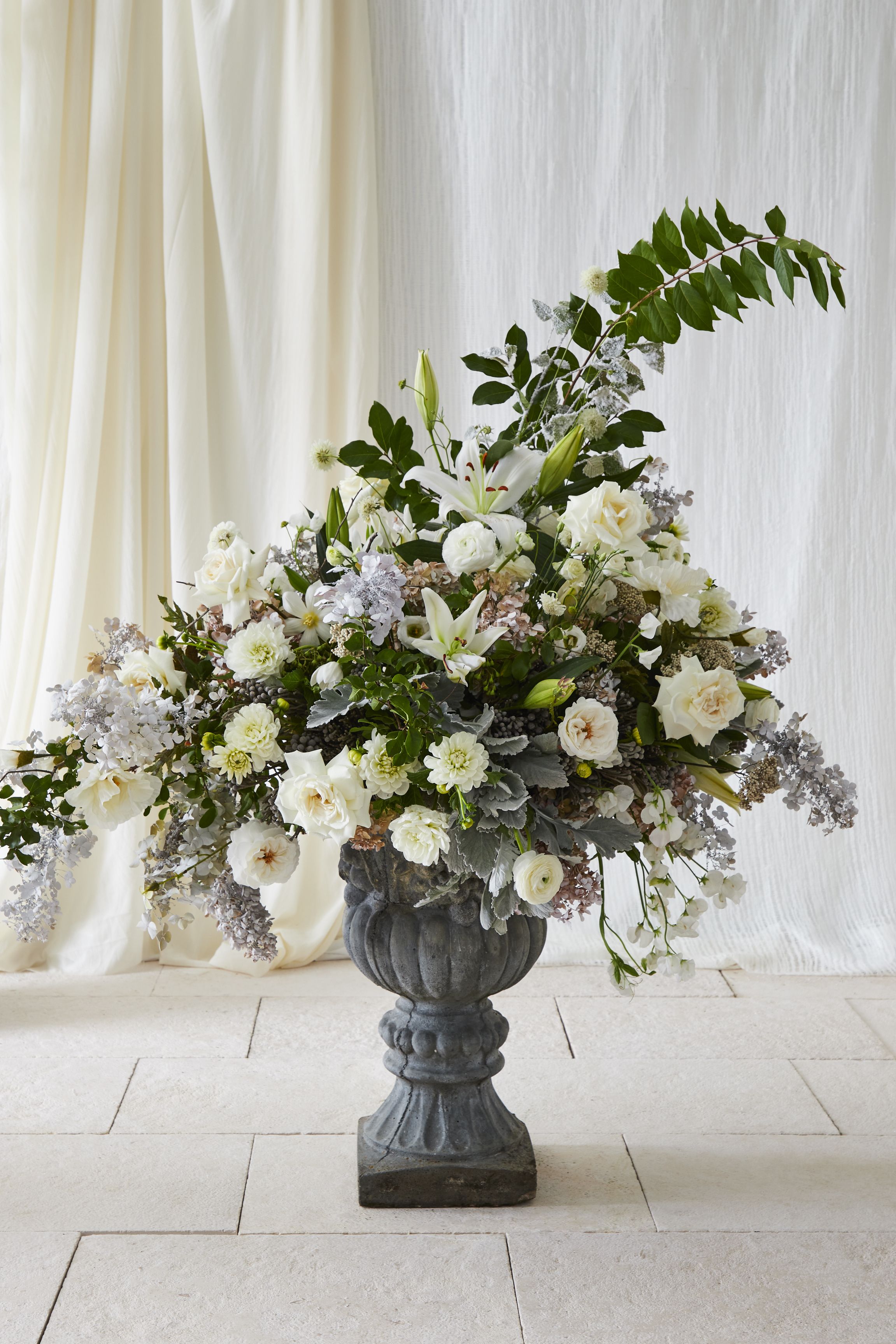 Winter Greenery & Snowy White Rose orders Centerpiece Arrangement in Wood Box