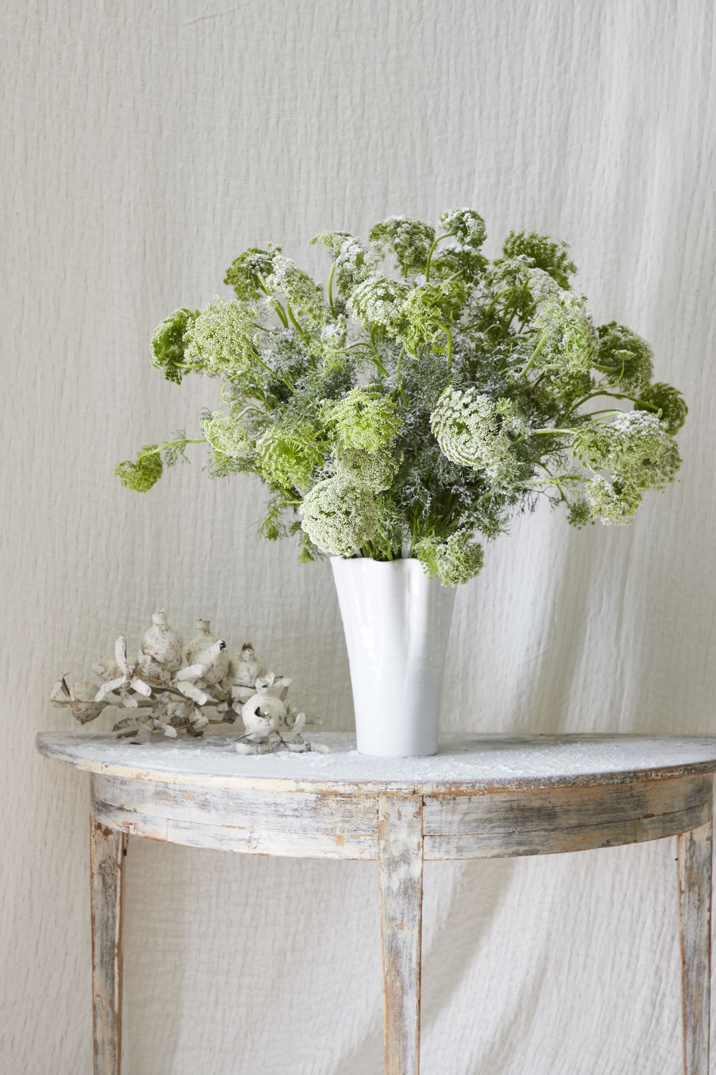 Winter Greenery & Snowy White newest Rose Centerpiece Arrangement in Wood Box