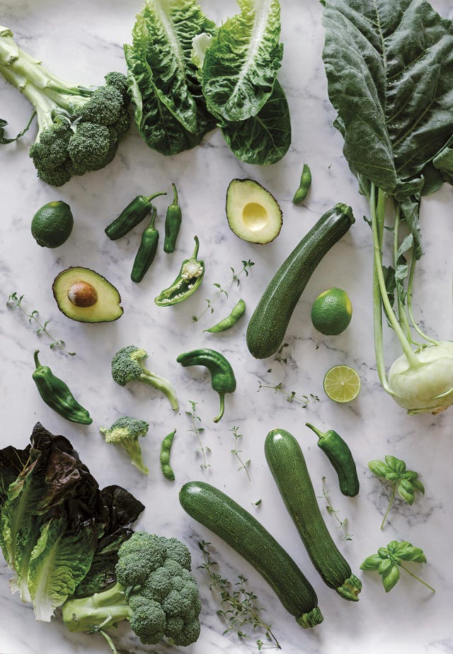 verduras verdes y aguacates para hacer la dieta perricone