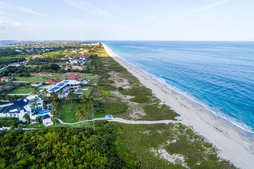 vero beach, florida, aerial view of round island oceanside park and public beach with atlantic ocean