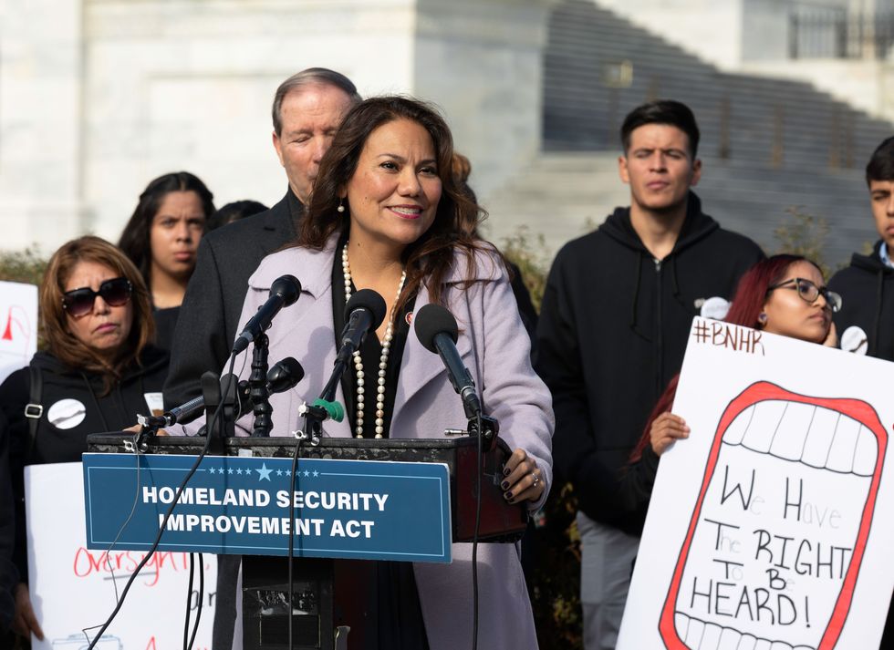 veronica escobar during a press conference to introduce the homeland security improvement act bill