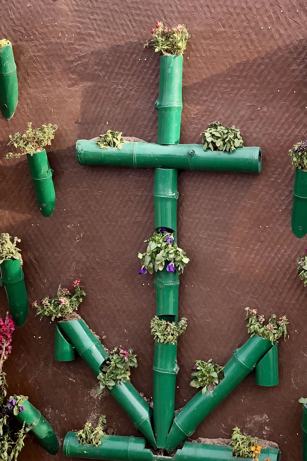 Ideas for vertical garden wall planters from plastic drainage pipes