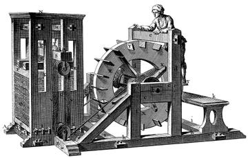 vertical treadmill 18th century engraving