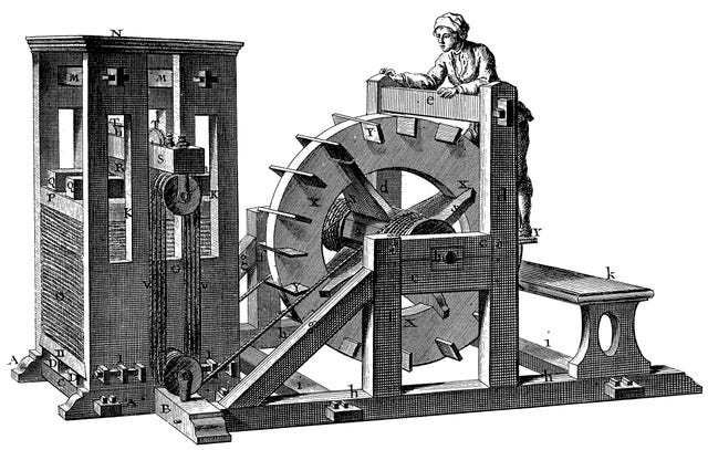 vertical treadmill 18th century engraving