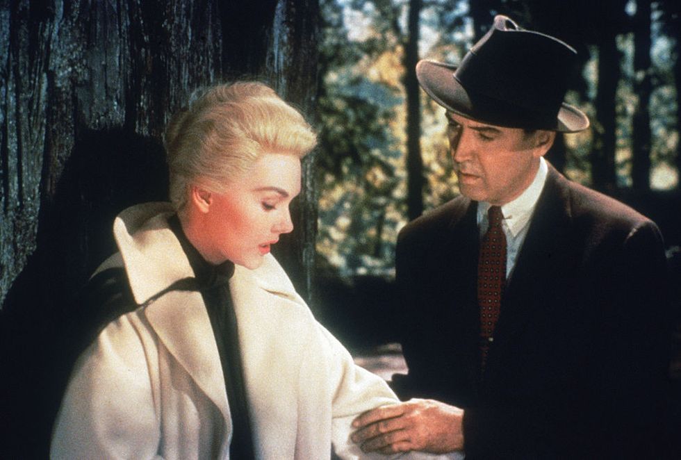 american actors james stewart 1908   1997 and kim novak in a scene from alfred hitchcocks vertigo, a paramount production, 1958 photo by archive photosgetty images
