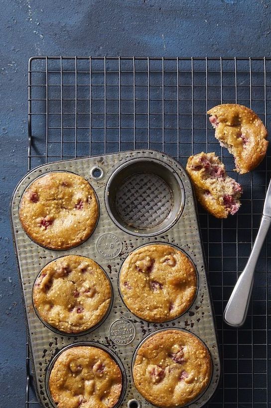 berry quinoa muffins in a muffin tin