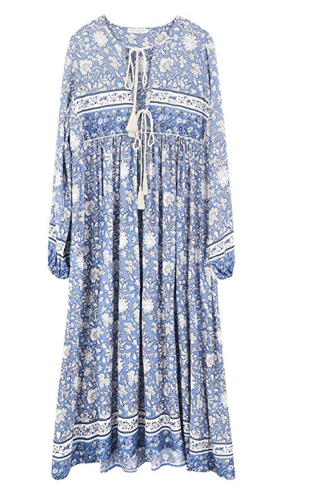 Clothing, Blue, Sleeve, Dress, Day dress, Blouse, Pattern, Denim, Top, Neck, 