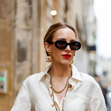 paris, france march 12 alexandra lapp is seen wearing a seidensticker maxi dress in ecru, a chanel classic flap bag in beige, celine triomphe sunglasses in black, a chanel vintage long necklace in gold and chanel vintage ear clips in goold on march 12, 2024 in paris, france photo by streetstyleshootersgetty images