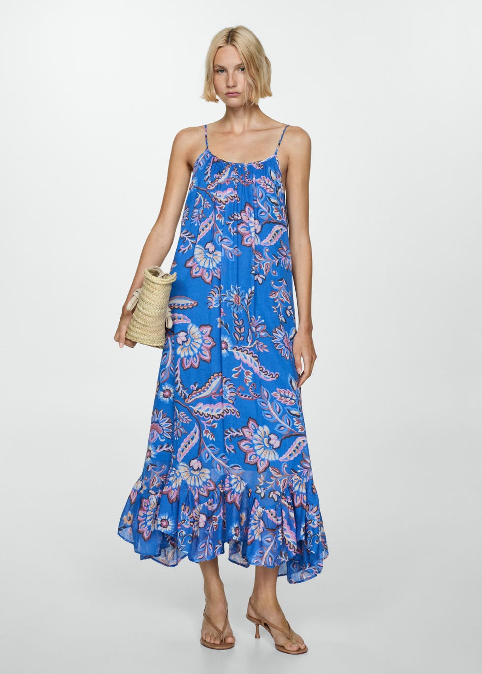 mujer vestido flores de mango
