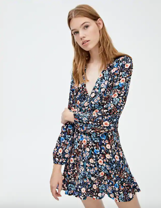 Vestido azul flores discount pull and bear