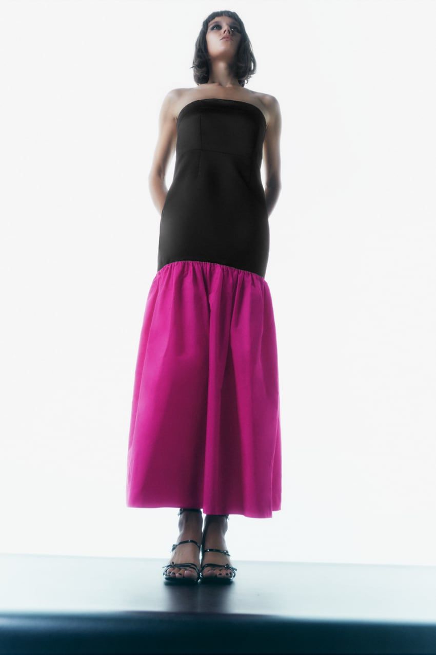 Vestido negro con discount fucsia