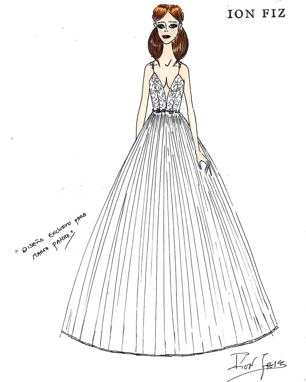 Boceto del vestido de novia de María Patiño diseñado por Ion Fiz