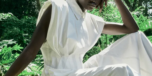 vestido blanco camisero con efecto cintura de avispa de hym