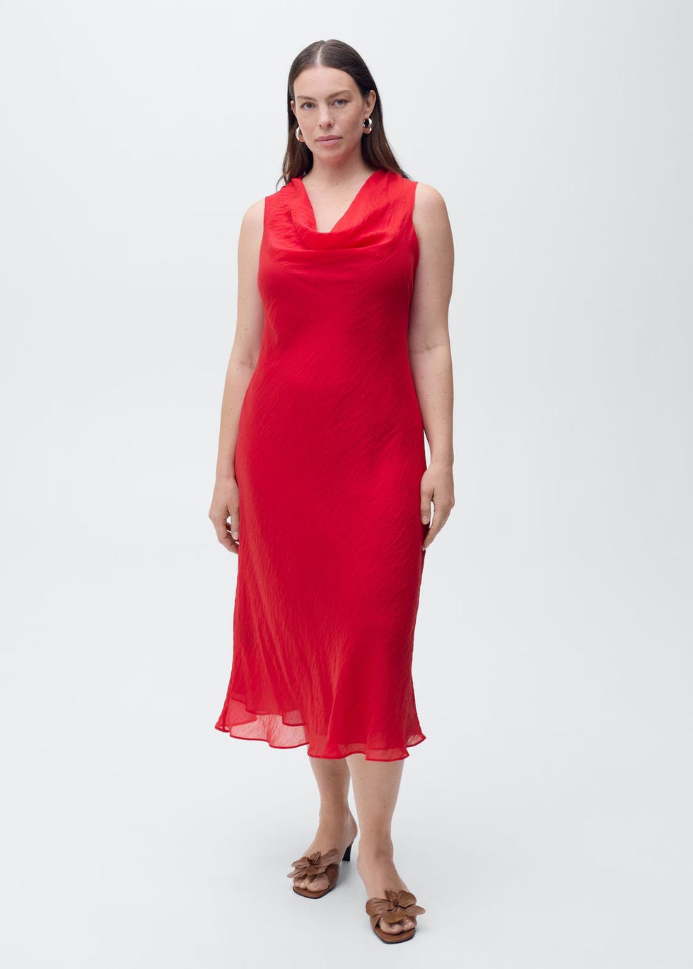 vestido lyocell cuello drapeado