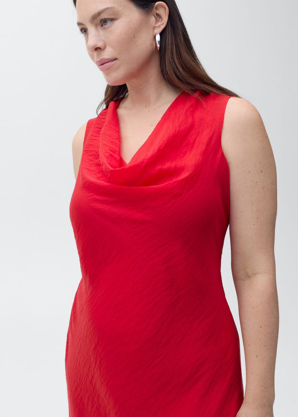 vestido lyocell cuello drapeado