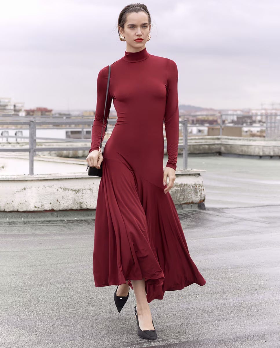 vestido rojo invitada invierno sfera