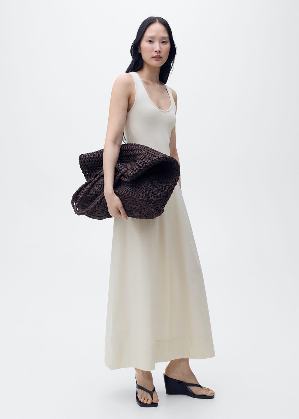 vestido comodo con tejido combinado