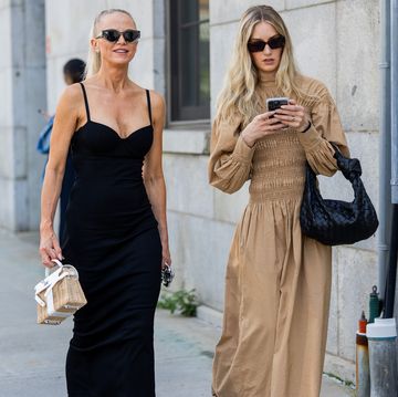 new york, new york september 12 a guest wears black dress a guest wears beige dress outside gabriela hearst on september 12, 2023 in new york city photo by christian vieriggetty images